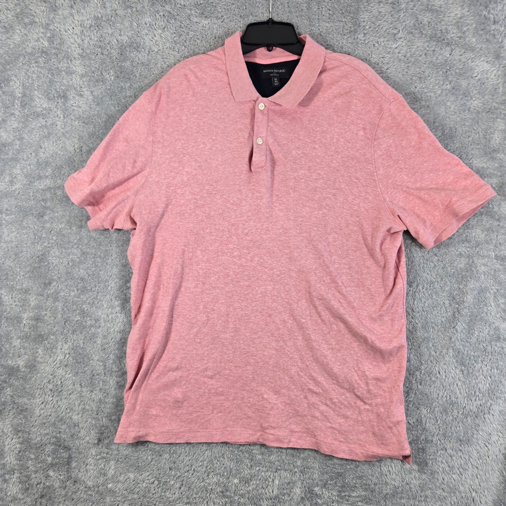 Banana Republic Mens Dress Polo Shirt XL Pink Heathered Short Sleeve Cotton